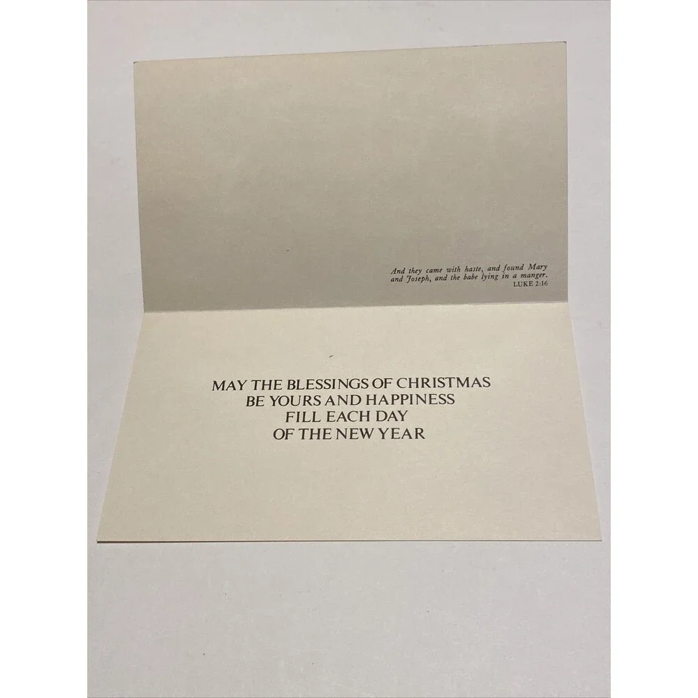 Vintage Mid Century Christmas Greeting Card CHURCH SCENE AT NIGHT Snow Holiday